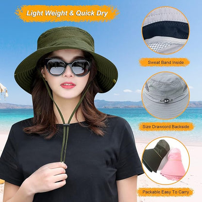 Women Fishing Sun Hat Men Summer UV Protection Bucket Hats Mesh Ventilated Outdoor Hiking Gardening Beach Lawn Hat