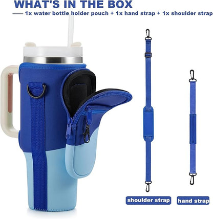 Water Bottle Carrier Bag with Phone Pocket for Stanley 40 & 30 oz Tumbler with Handle,Pink Insulated Neoprene Cup Holder Pouch w/Adjustable Strap for Quencher H2.0 Stanley Cup Accessories