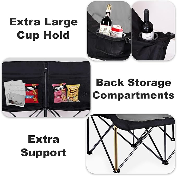 2 Person Camping Chair Camping Loveseat Oversized Double Folding Camping Chair Heavy Duty Two Person Camp Chair Love Seat Dou Chairs Sport Lawn Chair for Adults