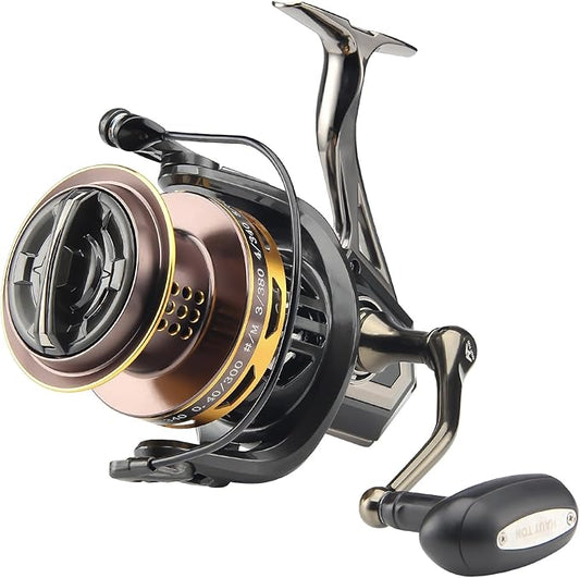 HAUT TON 8000/10000/12000 Big Game Surf Spinning Fishing Reel,20KG Drag Power. Backlash-Free Bearings,Metal Reel Seat,Zinc Alloy Gear for Saltwater Inshore and Offshore Fishing