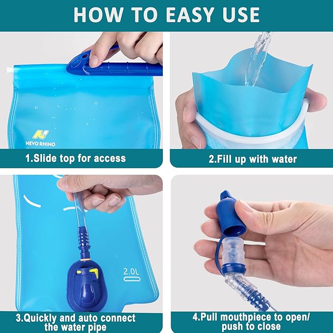 N NEVO RHINO Hydration Bladder 2L-3L,Water Reservoir for Hiking Backpack Leak Proof Water Storage Bladder,BPA-Free Water Pouch Hydration Pack for Camping Cycling Running