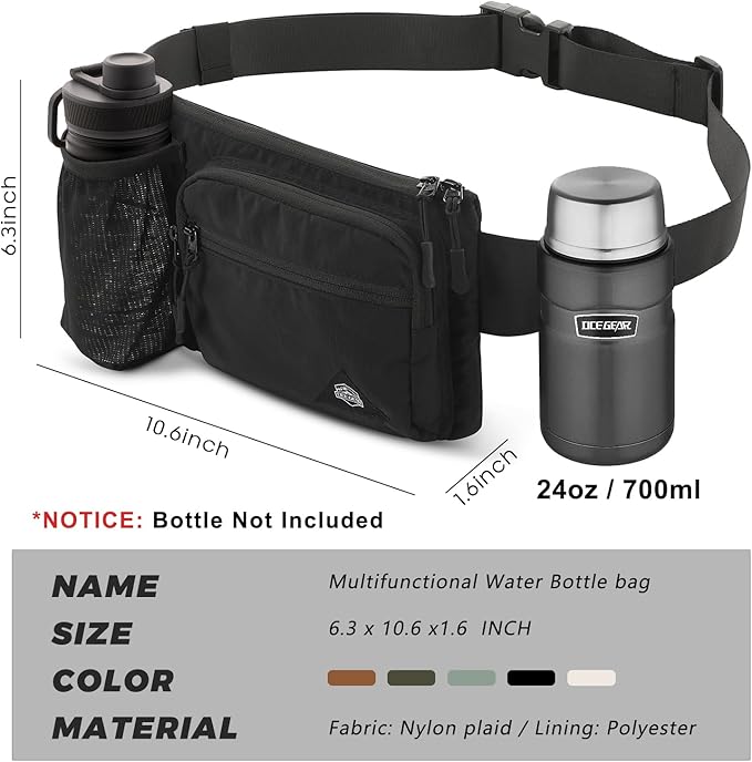 Waist Pack with Water Bottle Holder for Men Women Waist Bag Running Waist Pack Waterproof for Outdoor Travel Cycling Climbing Walking Fit All Phones (Bottle Not Included)(Black)