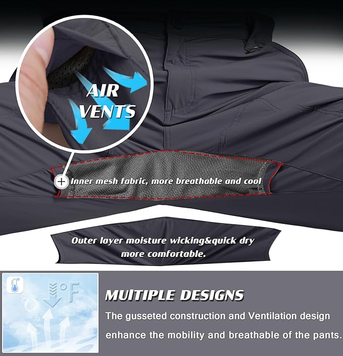 Mens Lightweight Cargo Hiking Patns Outdoor Quick Dry Work Tactical Pants with 6 Pockets Water Resistant Fishing Travel Pants