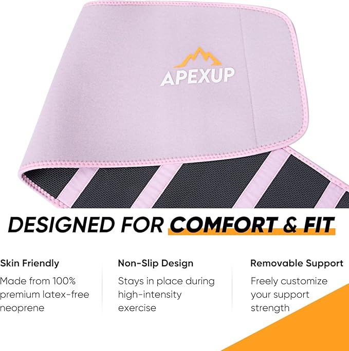 APEXUP Sweat Waist Trainer for Women and Men, Neoprene Waist Trimmer Belt Slimming Sweat Band with Removable Lumbar Support