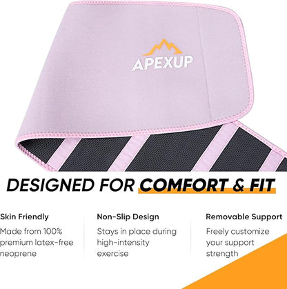 APEXUP Sweat Waist Trainer for Women and Men, Neoprene Waist Trimmer Belt Slimming Sweat Band with Removable Lumbar Support