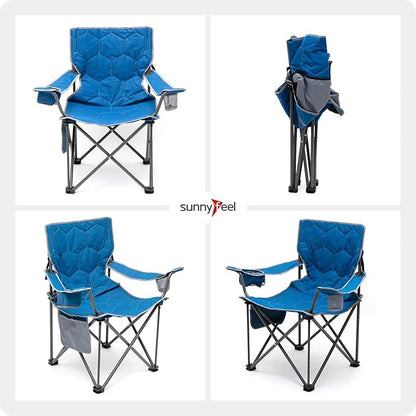 SUNNYFEEL Oversized Folding Camping Chair 500 LBS Heavy Duty Lawn Chairs with Blue Portable Folding with Armrest, Cup Holder, Pocket ＆Bag for Outdoor Camping/Beach/Travel/Picnic/Fishing