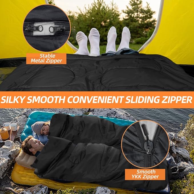 Double Sleeping Bags for Adults, 2 Person Camping Sleeping Bag for Cold & Warm Weather