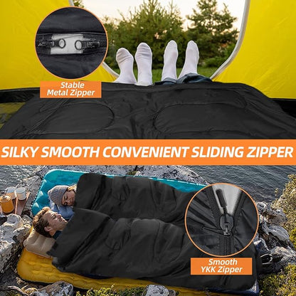 Double Sleeping Bags for Adults, 2 Person Camping Sleeping Bag for Cold & Warm Weather
