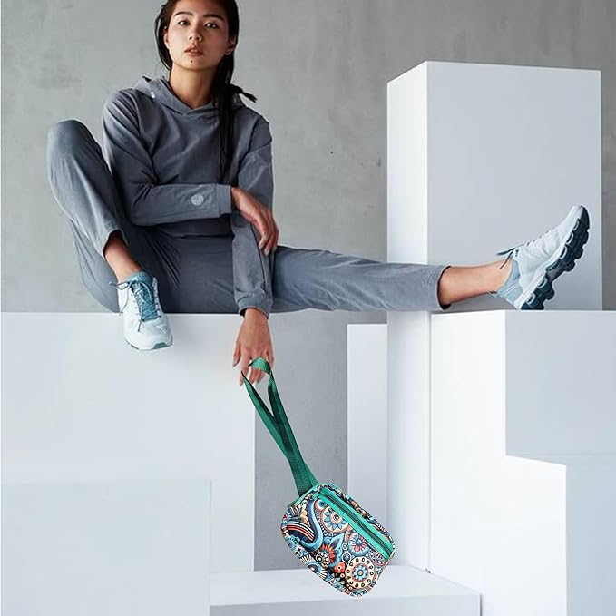 Yewande&co Neoprene Fanny Pack Belt Bag – Lightweight Waterproof Waist Bag with Adjustable Strap, 3 Zippered Pockets, Crossbody Belt Bag for Travel, African Design Crossbody Bags (Campfire)