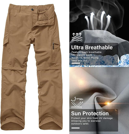 Mens Hiking Pants Quick Dry Lightweight Fishing Convertible Zip Off Safari Trousers