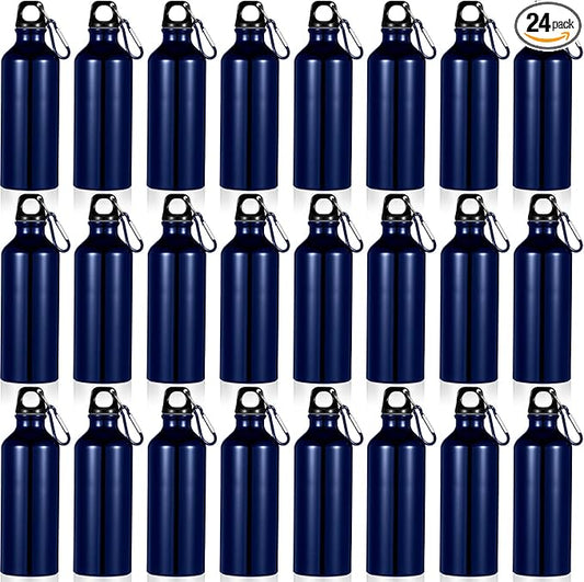 24 Pcs Aluminum Water Bottle 17oz Aluminum Reusable Bottles with Clips Sports Lightweight Water Multipack Easy Carry Leakproof Travel for Gym Hiking Cycling Sports Outdoor(Dark Blue)