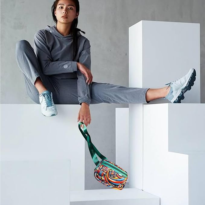 Yewande&co Neoprene Fanny Pack Belt Bag – Lightweight Waterproof Waist Bag with Adjustable Strap, 3 Zippered Pockets, Crossbody Belt Bag for Travel, African Design Crossbody Bags (Oceans)