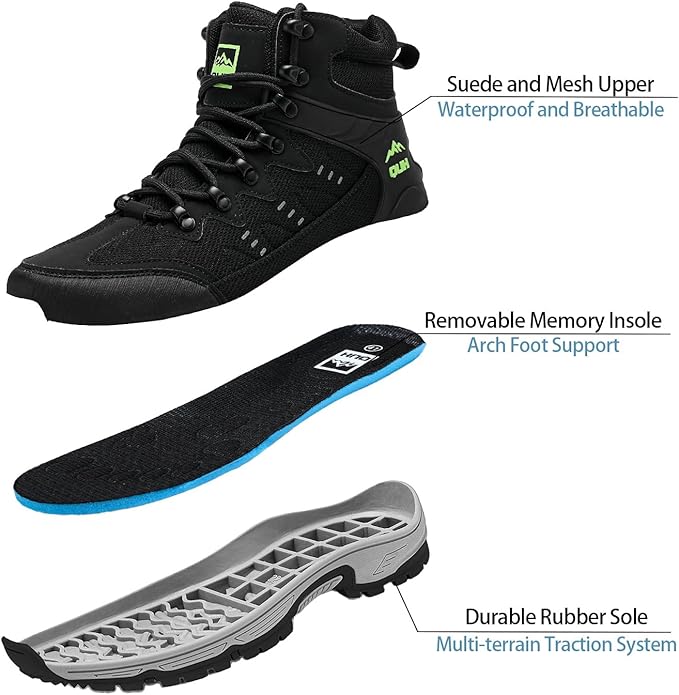 QUH Men's Outdoor Hiking Shoes Breathable Waterproof Non-Slip Mid-Cut Sports Shoes for Fitness, Outdoor Camping, Walking