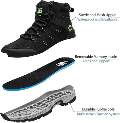 QUH Men's Outdoor Hiking Shoes Breathable Waterproof Non-Slip Mid-Cut Sports Shoes for Fitness, Outdoor Camping, Walking