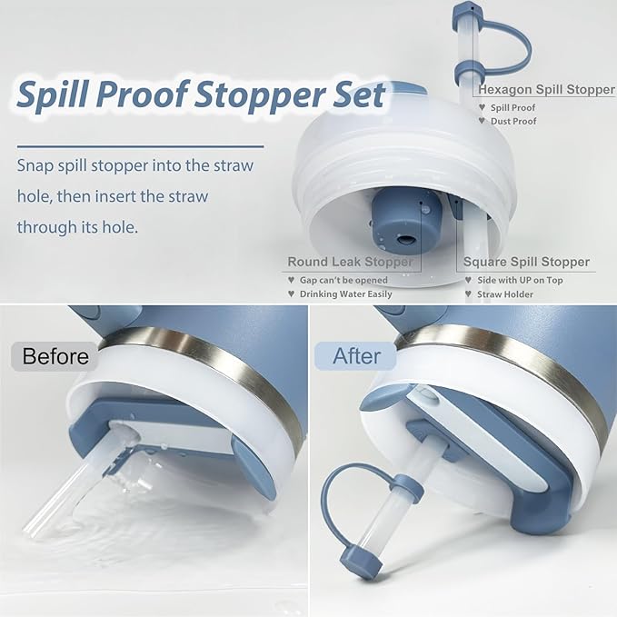 Stanley Cup Accessories Set Including 6 Pcs Silicone Spill Proof Stopper, 2 Pcs Straw Cover Cap for 9-10 mm Straws, 1 Pcs Silicone Boot for Stanley Cup 40oz & 30oz Tumbler (Indigo)