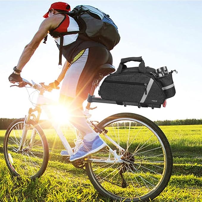 MOSISO Bike Rack Bag, Waterproof Bicycle Trunk Pannier Rear Seat Handbag Cycling Bike Carrier Reflective Backseat Cargo Storage Luggage Saddle Shoulder Bag with Water Bottle Holder&Handle
