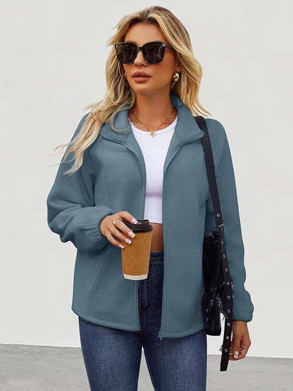 Womens Zip Up Fleece Jacket With 6 Pockets Casual Long Sleeve Fall Winter Fashion Outfits Clothes 2025