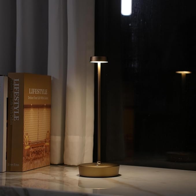 2Pack Cordless LED Table Lamp，Rechargeable Battery Operated Table Light, 3 Color Stepless Dimmable Table Lamp, Portable Table Light for Outdoor/Restaurants/Patio