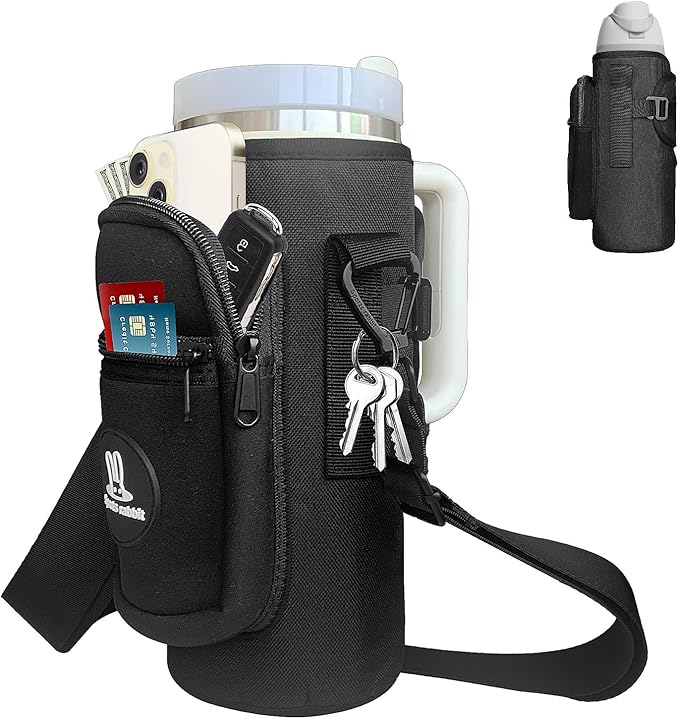 Sports rabbit Universal Water Bottle Holder – Durable Oxford & Neoprene Hybrid Design Compatible with Stanley 30/40oz Handled & 64/87oz Straight Tumblers, Adjustable Strap for Gym, Travel, Outdoors