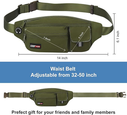 MAXTOP Large Fanny Pack Cross Body Bag Lightweight Belt Bag with Headphone Jack and 5-Zipper Pockets Adjustable Straps for Travel Dog Waliking Sports Running