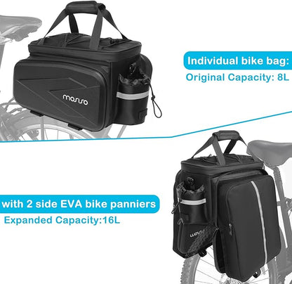 MOSISO Bike Rack Bag Trunk Cooler Handbag, Bicycle Insulated Rear Seat Bag 2 Side EVA Pockets with Side Foldable Panniers, 8L Cycling Backseat Storage Cargo Luggage Pouch with Shoulder Strap, Black