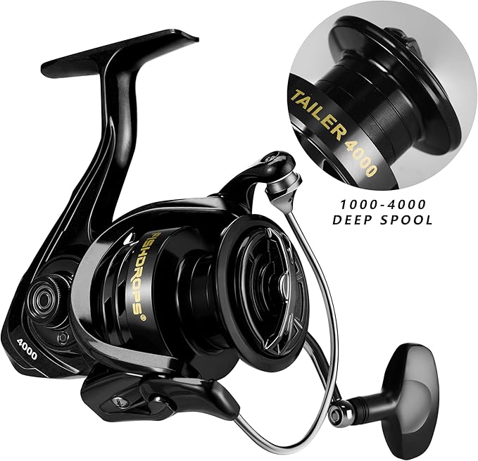 Fishing Reels Spinning Reel Left/Right Interchangeable Aluminium Handle, 7.5 oz Ultralight Spinning Reels, 5.5:1 Gear Ratio Deep/Shallow Aluminum Spool for Freshwater and Saltwater