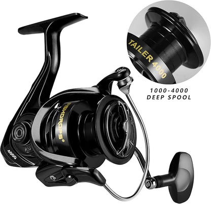 Fishing Reels Spinning Reel Left/Right Interchangeable Aluminium Handle, 7.5 oz Ultralight Spinning Reels, 5.5:1 Gear Ratio Deep/Shallow Aluminum Spool for Freshwater and Saltwater