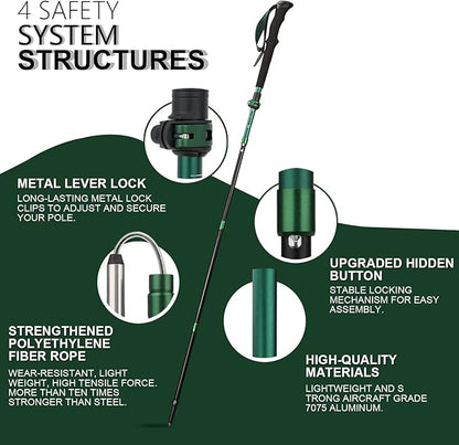 TheFitLife Collapsible Trekking Poles for Hiking – Lightweight Folding Walking Sticks for Men and Women with Extra-Long Foam Handle and Metal Flip Lock