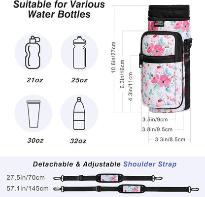 Nuovoware Water Bottle Carrier Bag,25oz/40oz/64oz Bottle Pouch Holder,Adjustable Shoulder Hand Strap 2 Pocket Sling Neoprene Sleeve Sports Accessories for Hiking Travelling Camping