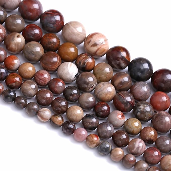 12MM 32PCS Natural Stone Petrified Wood Jasper Loose Beads for Jewelry Making DIY Bracelet