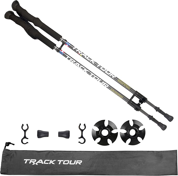 Carbon Fiber Trekking Poles Ultra Lightweight Hiking Poles Walking Sticks with Cork and EVA Foam Grips Quick Adjustable Flip Locks