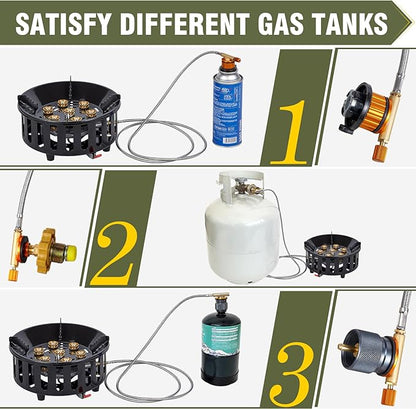 Bestfire Propane Burner, 72,000 BTU Single Burner Gas Stove for Outdoor Cooking, Windproof Camping Stove with Piezo Ignition, Extended Hose & 3 Adapters, Portable with Carrying Bag