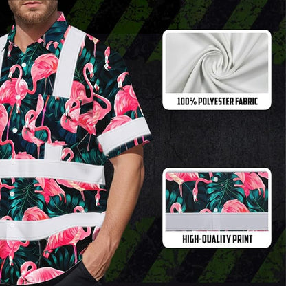 High Visibility Hawaiian Shirt for Men Tropical Shirts Custom Name Floral Outfit Reflective Safety Workwear