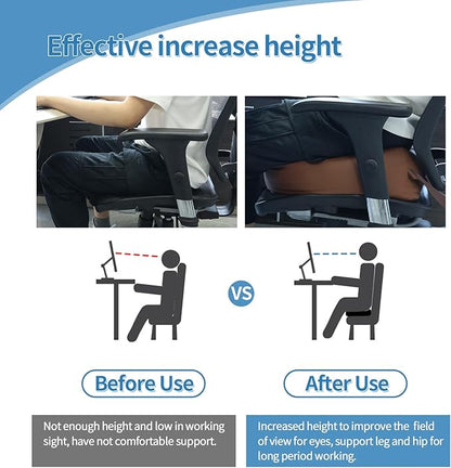 YOUFI Leather Seat Cushion Extra-Thick Booster for Office Chair to Rise Height - Full Filling for Support - with Breathable Cover, Handle and Buckle - Relieves Back Pain – 18"x16"x6" (Brown)