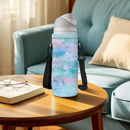 RICHEN Neoprene Water Bottle Carrier Bag with Adjustable Shoulder Strap,Insulated Water Bottle Cover for Stainless Steel/Glass/Plastic Bottles