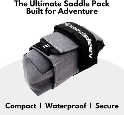 SpeedSleev Ranger 2.0 Medium Bike Saddle Bag – Waterproof Under Seat Pack for MTB, Gravel & Plus Tire Bikes – Lightweight, Rattle-Free Tool Storage – Fits Most Dropper Posts – Grey