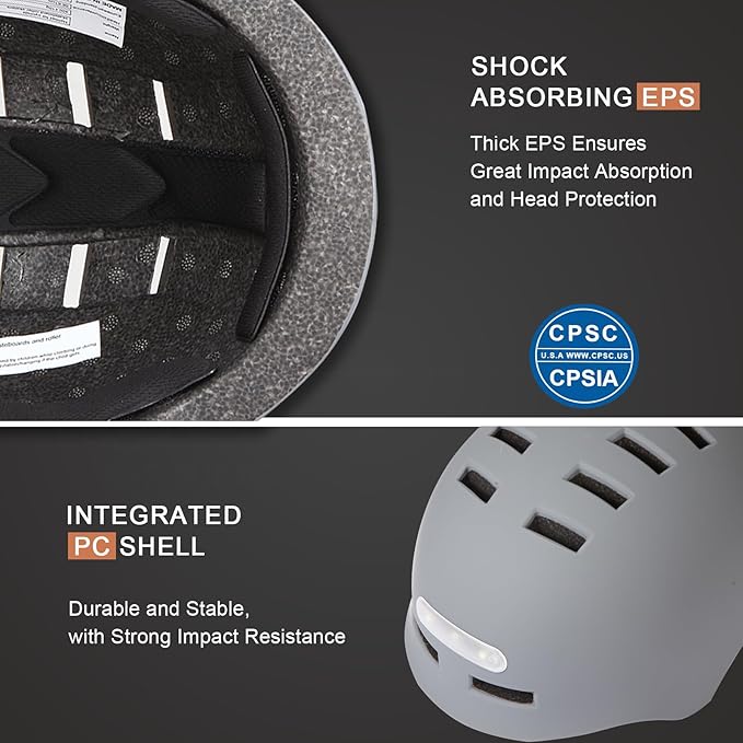 Bike Helmets for Adults - Front and Rear LED Lights Adjustable Bicycle Helmet for Adults Men Women Scooter Helmet for Commuting, Road Biking, Skating, Scooter