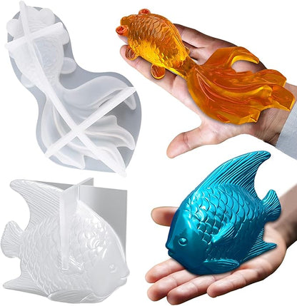 2Pcs Large Goldfish Resin Molds, 7.5in & 5.5in 3D Koi Fish Silicone Epoxy Moulds, Large Animal Silicone Mold for Resina Casting, DIY Craft, Home Office Cabinets Wall Desktop Decor