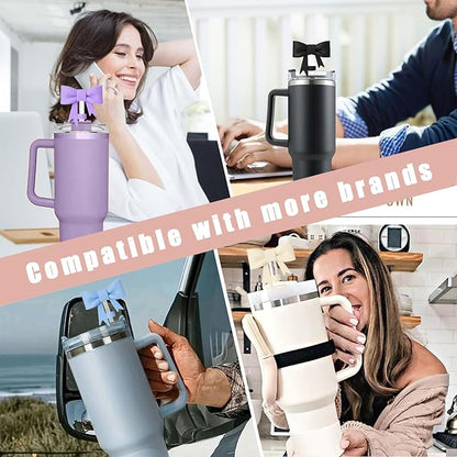 6Pcs Silicone Straw Toppers Covers for Stanley Cups 40/30oz 10mm(0.4in) Dust-Proof Bow Straw Covers Toppers Suitbale for Stanley Cup Accessories Reusable Straws Caps (Colorful C)