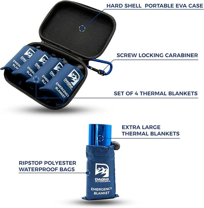 Emergency Mylar Thermal Blanket 4 Pack. Space Blankets for Survival Kits & Extreme Cold Weather - NASA Designed - Perfect for Camping Survival, Bug Out Bag, Hiking, Car Survival