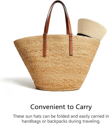 DRESHOW Women Straw Sun Hat Short Brim Panama Travel Fedora Beach Cap Roll up Summer Hat for Women Men UPF 50+