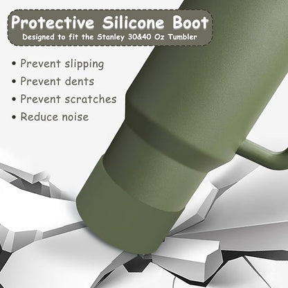 Stanley Cup Accessories Set,Including 2 Pcs 0.4in Straw Cover, 1 Silicone Spill-Proof Stopper Set of 3, 1 Cute Flower Handle Charm, 1 Silicone Boot Fits Stanley 40&30 Oz Tumbler (Dried Pine)