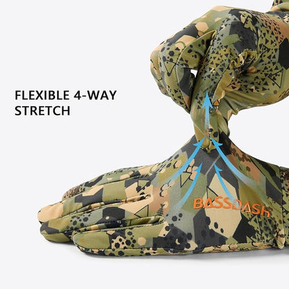 BASSDASH Men’s Camo Hunting Gloves UPF 50+ Lightweight Touchscreen Gloves for Warm Weather Fishing Hiking Outdoor Activities