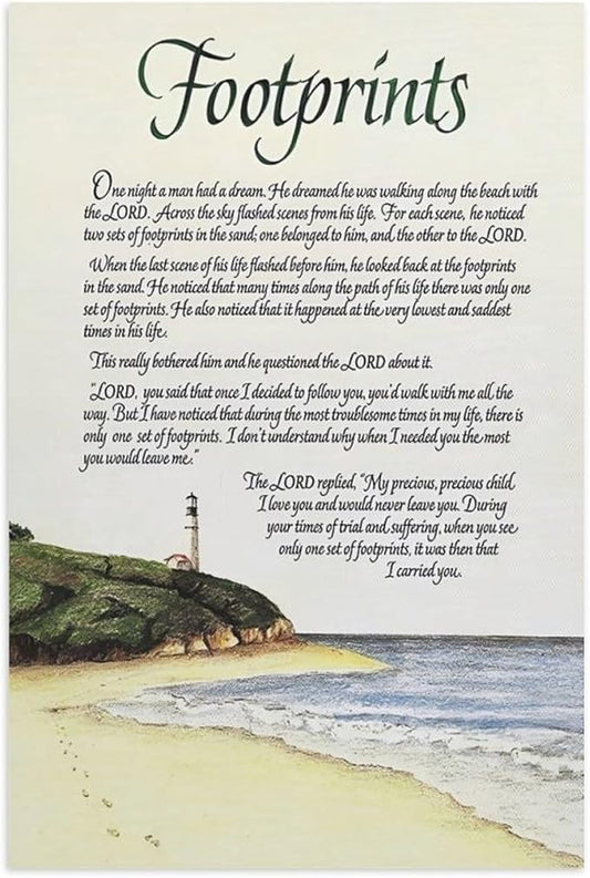 Footprints in the Sand Religious Canvas Wall Art Posters, Inspirational Beach Sunset Poem Print Poster (Unframed 20x30inch, Footprints(5))