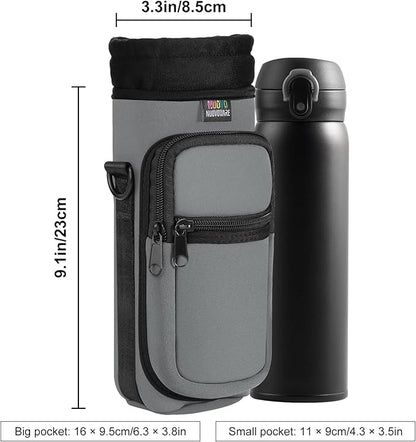 Nuovoware Water Bottle Carrier Bag,25oz/40oz/64oz Bottle Pouch Holder,Adjustable Shoulder Hand Strap 2 Pocket Sling Neoprene Sleeve Sports Accessories for Hiking Travelling Camping