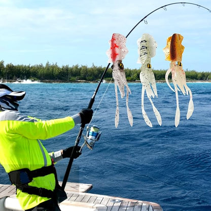 Squid Fishing Lures Large Simulation Luminous Artificial Lures Baits with 3D Holographic Eyes & Treble Hook, Built in Lead Blocks, Lifelike Plastic Fishing Soft Lures for Saltwater Fishing