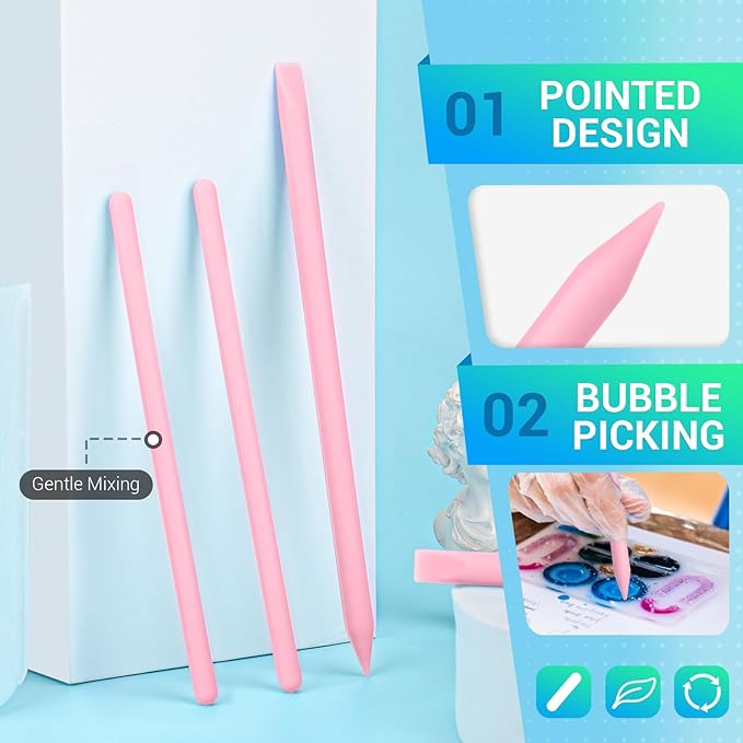 Gartful 4PCS Silicone Stir Sticks Kit for Casting, 2pcs Stick Rods for Resin, 2pcs Pointed Silicone Mixing Sticks, DIY Craft Tool for Resin Epoxy, Paint, Liquid, Pink