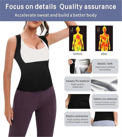 Women's Sauna Vest Waist Trainer, Adjustable Workout Sweat Shaper Shirt, Tummy Control Tank Top for Gym Yoga Running