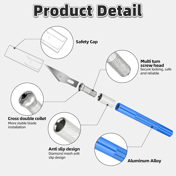 55 Pack Exacto Knife, Hobby Knife Set with 5 Craft Knives and 50 Precision Knife Blades(#11) for Art,Scrapbooking,Carving, DIY, Cutting, Stenciling by EGYPAMID