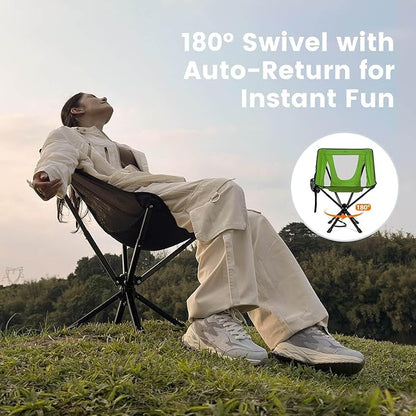 Portable Camping Chair - SwivelCore 180 Swivel & Auto-Return, Small Compact Lightweight Folding Chairs for Adults, Outdoor Backpack Chair for Adventures, Setup in Seconds, Support 300 LBS